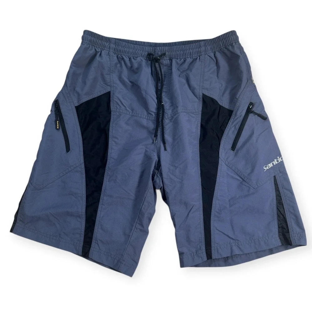 Santic‎ Cycling Shorts Mens XL Blue Gray Padded Chamois Zipper Pockets Biking